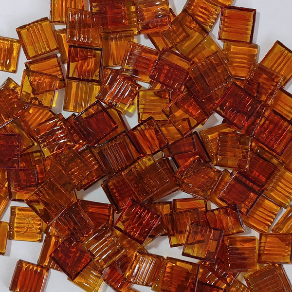 Vitreous glass mosaic tiles, 20x20 mm, Transparent Orange