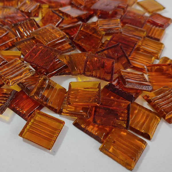 Vitreous glass mosaic tiles, 20x20 mm, Transparent Orange