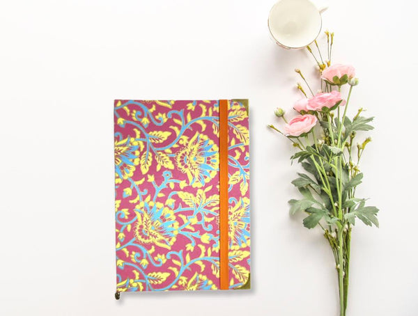 Handmade Coptic stitch binding - A6 book journal / Mystic Flowers