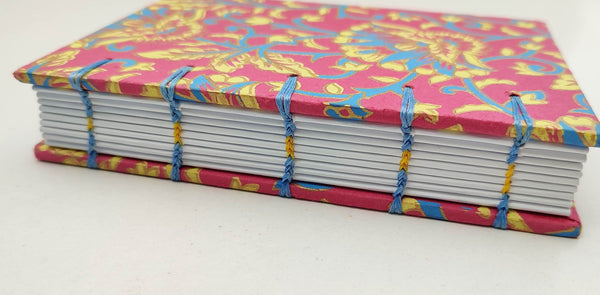 Handmade Coptic stitch binding - A6 book journal / Mystic Flowers