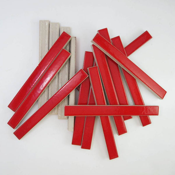 Ceramic rectangle mosaic tiles, 16x145 mm, Chilli Red