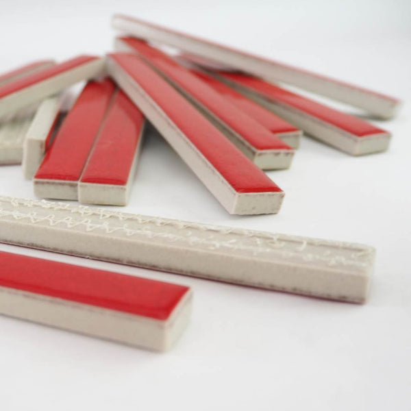 Ceramic rectangle mosaic tiles, 16x145 mm, Chilli Red
