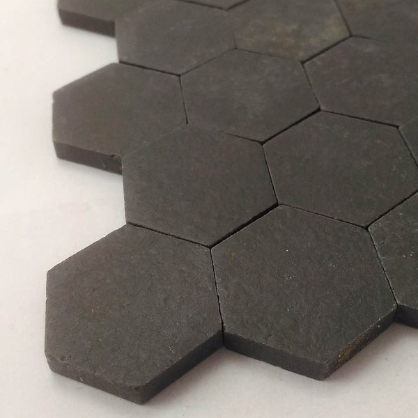 Ceramic mosaic tiles, 25x25 mm, Hexagon, Matt Midnight Black