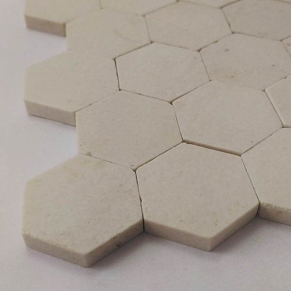 Ceramic mosaic tiles, 25x25 mm, Hexagon, Matt Off White