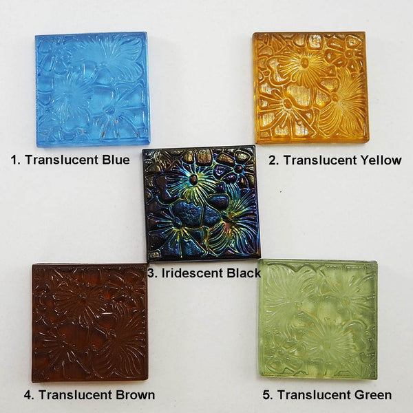 Decorative Square glass tiles, 48x48 mm, Flowers