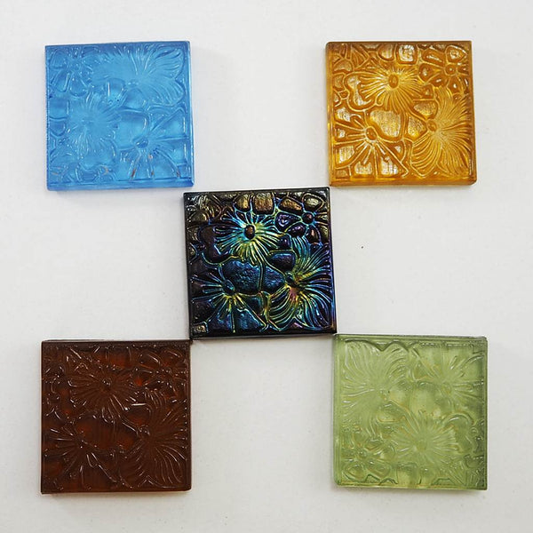 Decorative Square glass tiles, 48x48 mm, Flowers
