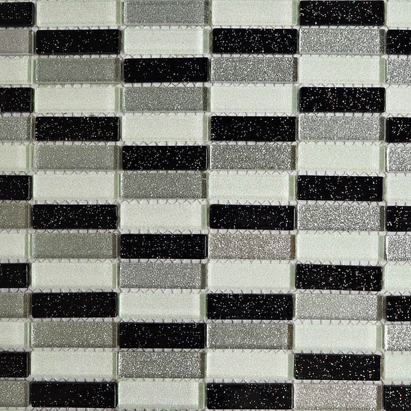 Glass mosaic tiles, 15x50 mm, Sparkle Monochrome