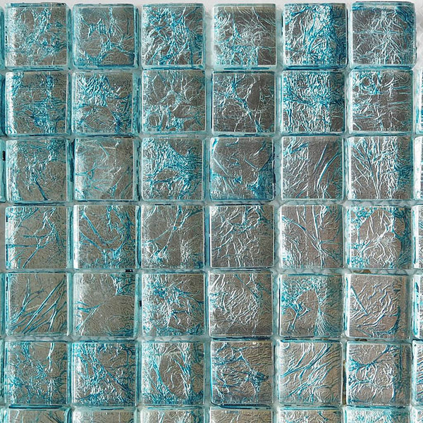 Glass mosaic tiles, 25x25 mm, Foil Sky Blue