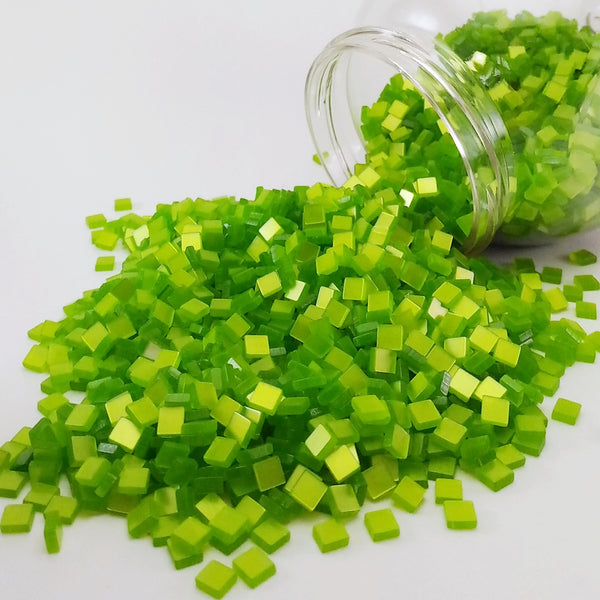 Resin mosaic tiles, 5x5 mm, Glossy 416 Bright Lime Green