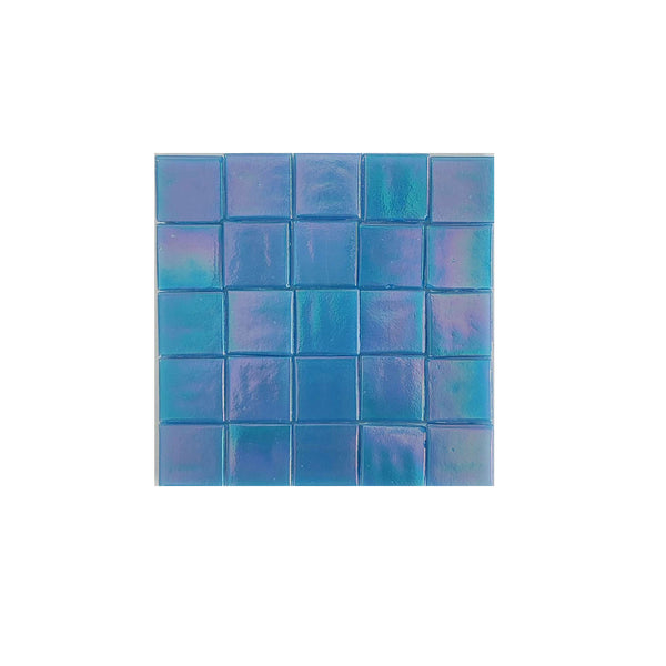 Iridescent glass mosaic tiles, 20x20 mm, Opalescent Malibu blue