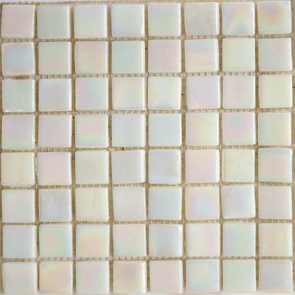 Iridescent glass mosaic tiles, 15x15 mm, Opalescent Pearl White