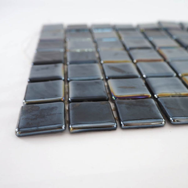 Iridescent glass mosaic tiles, 25x25 mm, Opalescent Black