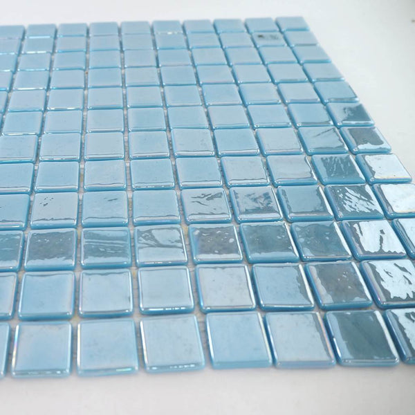 Iridescent glass mosaic tiles, 25x25 mm, Opalescent Ethereal Blue