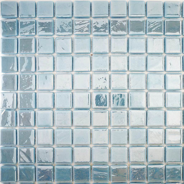 Iridescent glass mosaic tiles, 25x25 mm, Opalescent Pale Blue