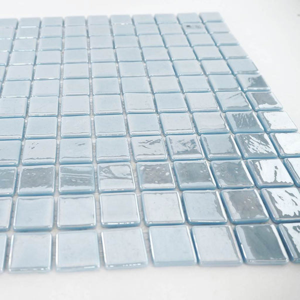 Iridescent glass mosaic tiles, 25x25 mm, Opalescent Pale Blue