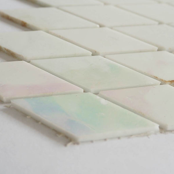 Iridescent glass mosaic tiles, Diamond, Pearl White