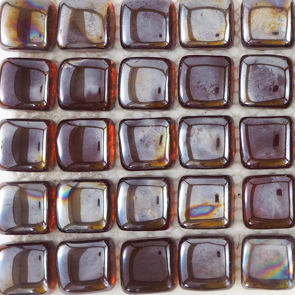 Glass mosaic tiles, Square pebbles 25x25mm, Reddish Brown