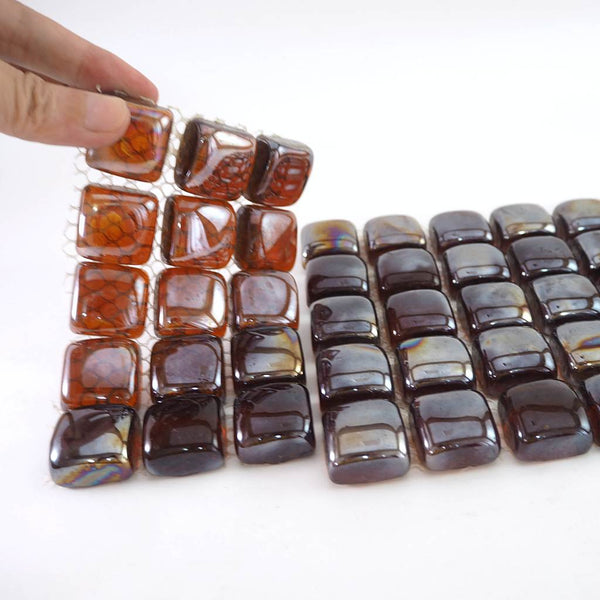 Glass mosaic tiles, Square pebbles 25x25mm, Reddish Brown