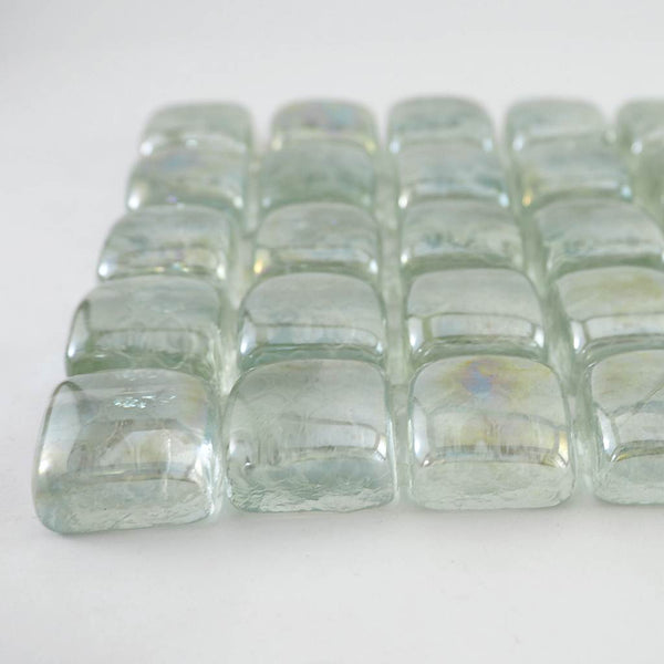 Glass mosaic tiles, Square pebbles 25x25mm, Clear White