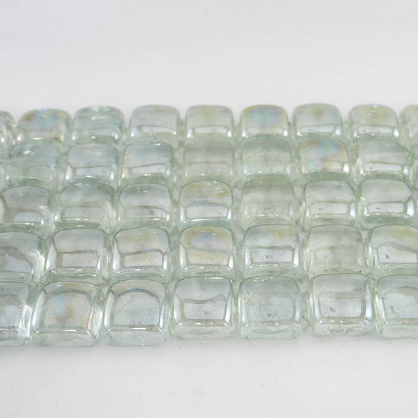 Glass mosaic tiles, Square pebbles 25x25mm, Clear White