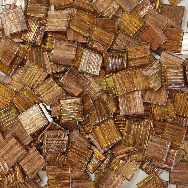 Vitreous glass mosaic tiles, 20x20 mm, Semi-translucent Earth with streaked gold leaf
