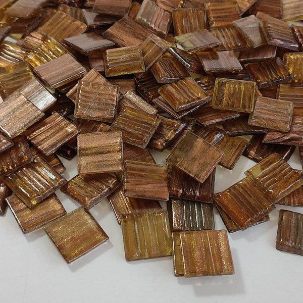 Vitreous glass mosaic tiles, 20x20 mm, Semi-translucent Earth with streaked gold leaf