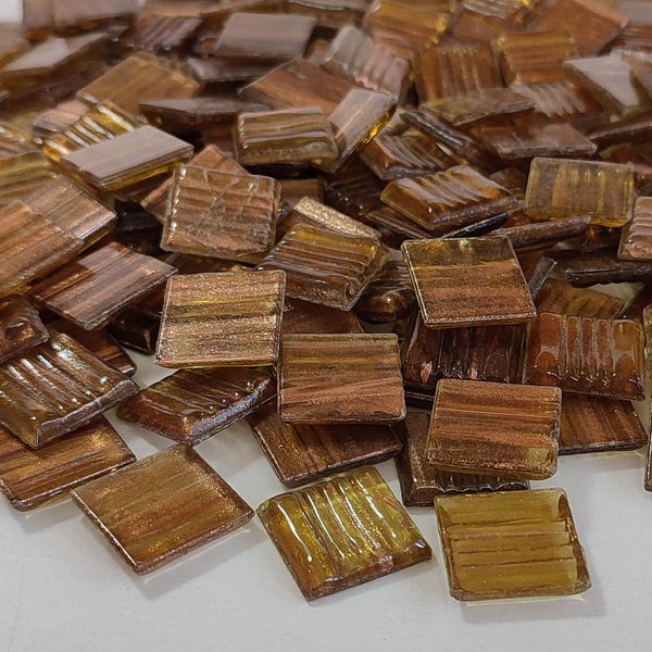 Vitreous glass mosaic tiles, 20x20 mm, Semi-translucent Earth with streaked gold leaf