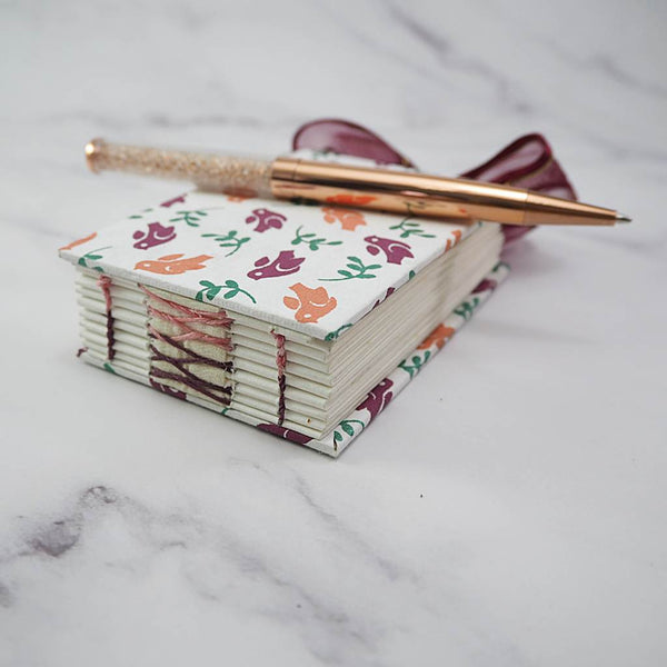 Handmade French stitch binding - Mini book journal with ribbon