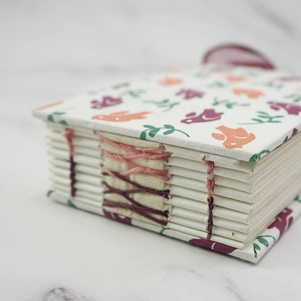 Handmade French stitch binding - Mini book journal with ribbon