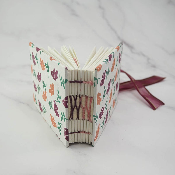 Handmade French stitch binding - Mini book journal with ribbon