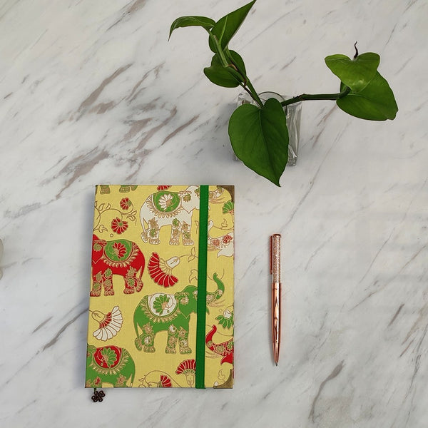 Handmade French stitch binding - A5 book journal / Elephants