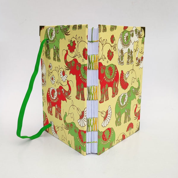 Handmade French stitch binding - A5 book journal / Elephants