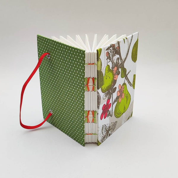 Handmade Coptic stitch binding - A6 book journal / Whimsical Pears