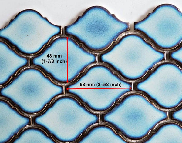 Porcelain glazed mosaic tiles, 68x48mm, Lantern Arbesque, Antique Blue