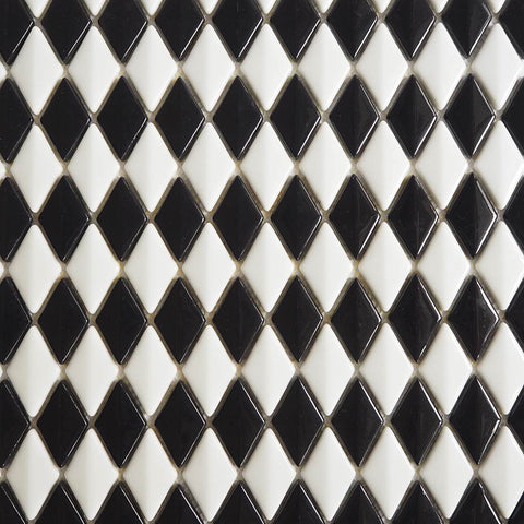 Porcelain glazed mosaic tiles, 26x45mm, Diamond dome, Black / White