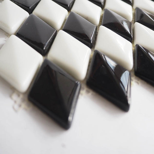 Porcelain glazed mosaic tiles, 26x45mm, Diamond dome, Black / White