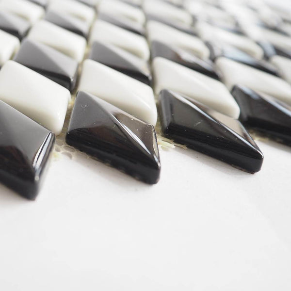 Porcelain glazed mosaic tiles, 26x45mm, Diamond dome, Black / White