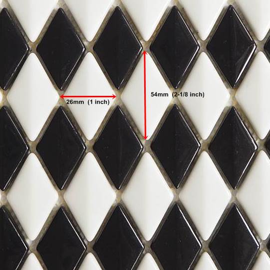 Porcelain glazed mosaic tiles, 26x45mm, Diamond dome, Black / White