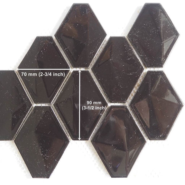 Porcelain glazed mosaic tiles, 70x90 mm, Elongated Hexagon, Black