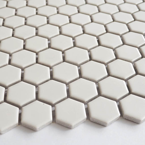 Porcelain glazed mosaic tiles, 23x26 mm, Hexagon, White