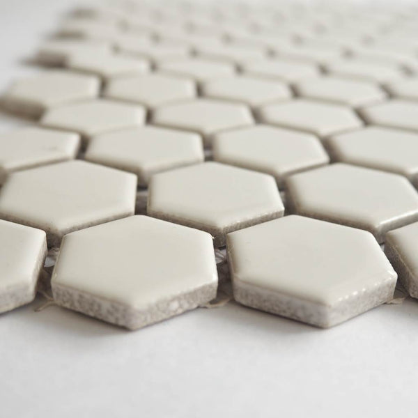 Porcelain glazed mosaic tiles, 23x26 mm, Hexagon, White