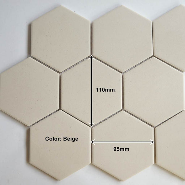 Porcelain matt mosaic tiles, 95x110 mm, Hexagon, Beige