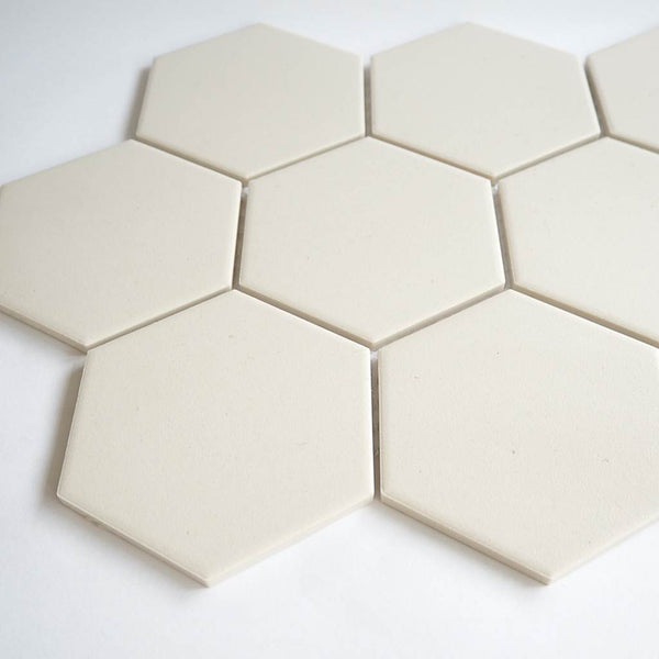 Porcelain matt mosaic tiles, 95x110 mm, Hexagon, Off White