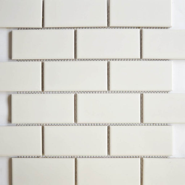 Porcelain mosaic tiles, 45x95 mm, Glossy White