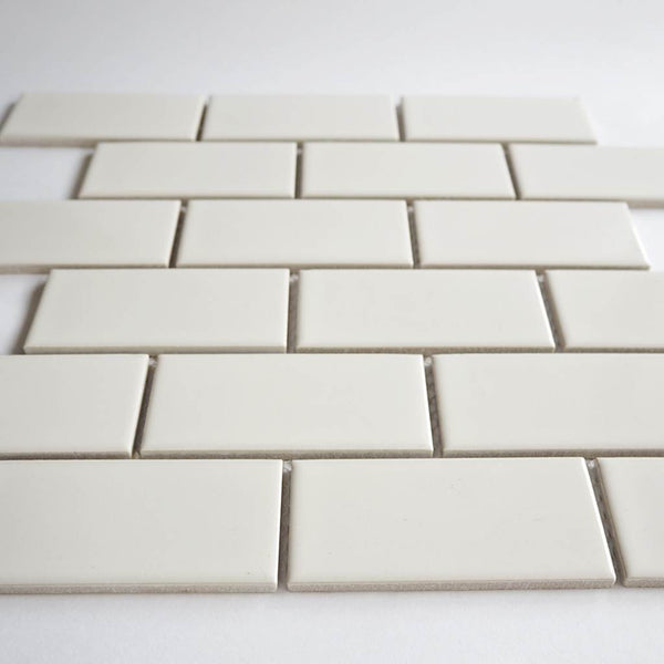 Porcelain mosaic tiles, 45x95 mm, Glossy White