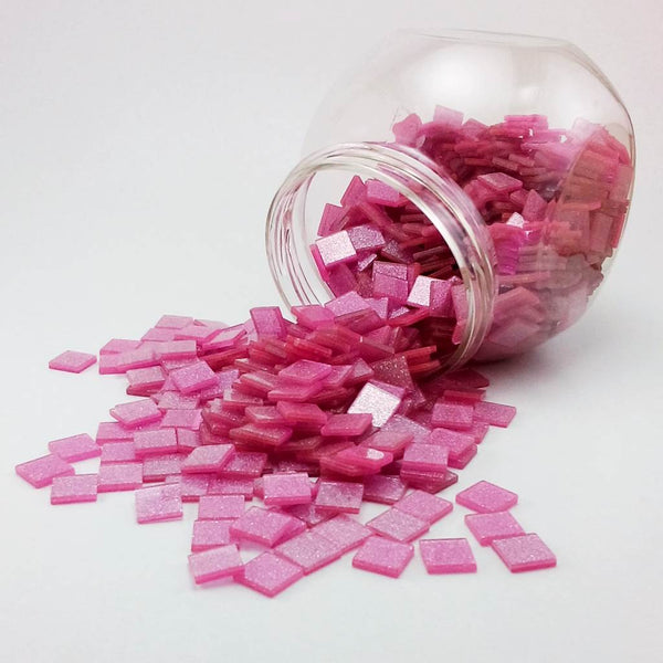 Resin mosaic tiles, 10x10 mm, Sparkle 216 Sacket Pink