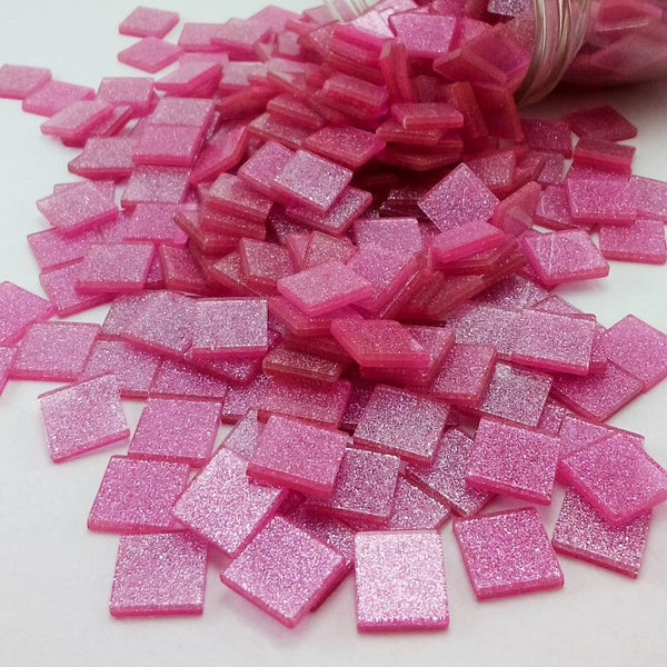 Resin mosaic tiles, 10x10 mm, Sparkle 216 Sacket Pink