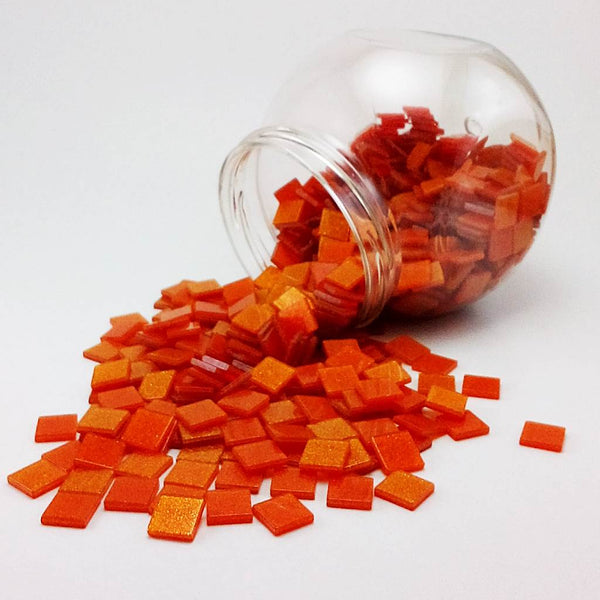 Resin mosaic tiles, 10x10 mm, Sparkle 363 Flame Orange