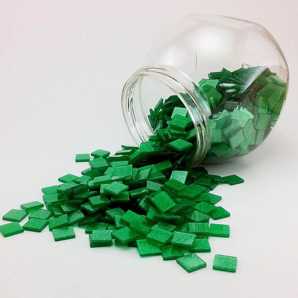 Resin mosaic tiles, 10x10 mm, Sparkle 461 Fern Green