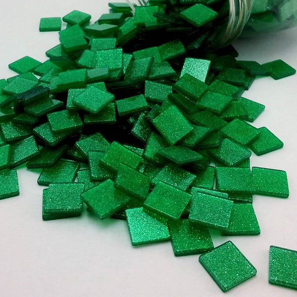 Resin mosaic tiles, 10x10 mm, Sparkle 461 Fern Green